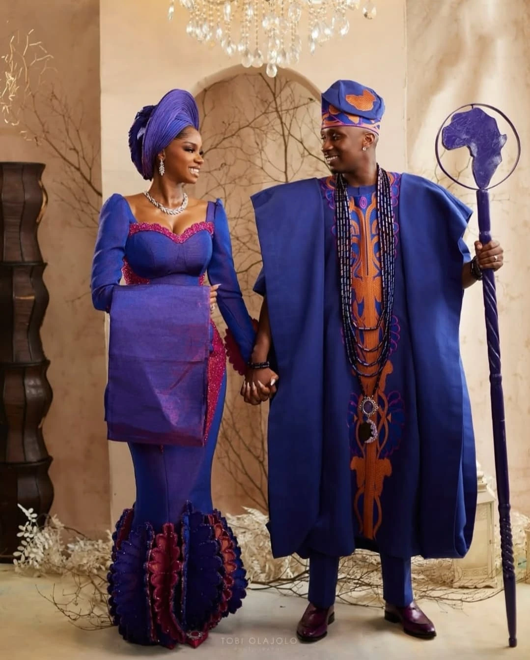 First Look: Priscilla Ojo, Juma Jux shine in royal purple ahead traditional wedding
