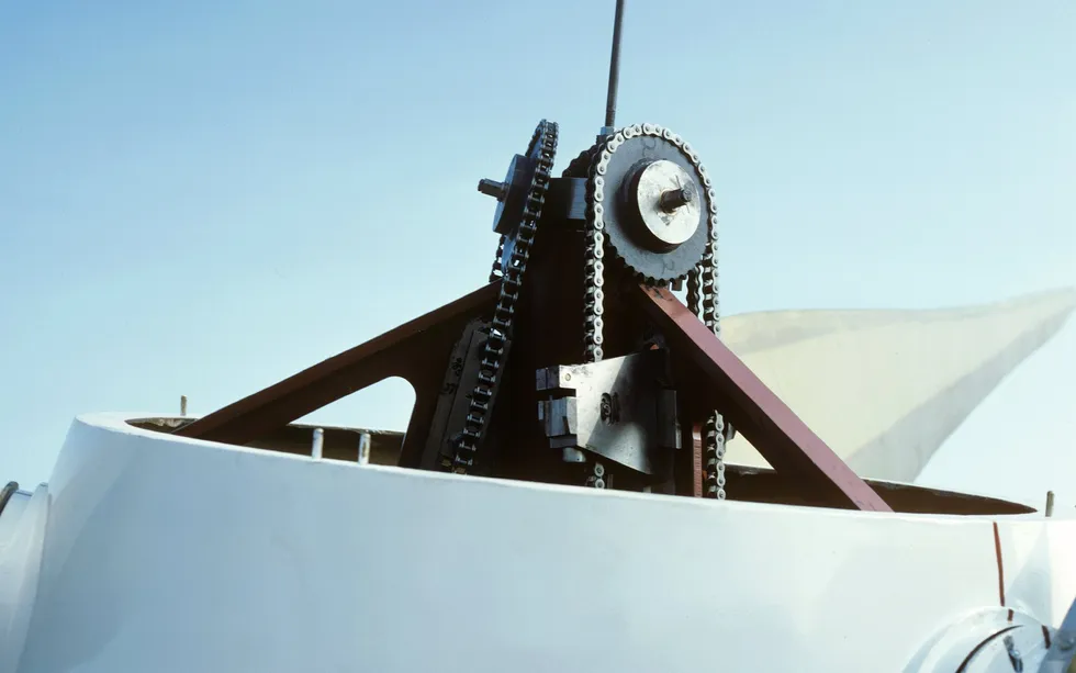 Chains and moving parts inside the rotor of a wind turbine