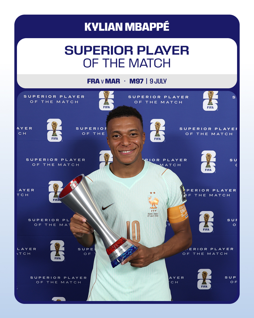 Kylian Mbappe with his MVP award vs Morocco (CREDIT: FIFA World Cup on X)
