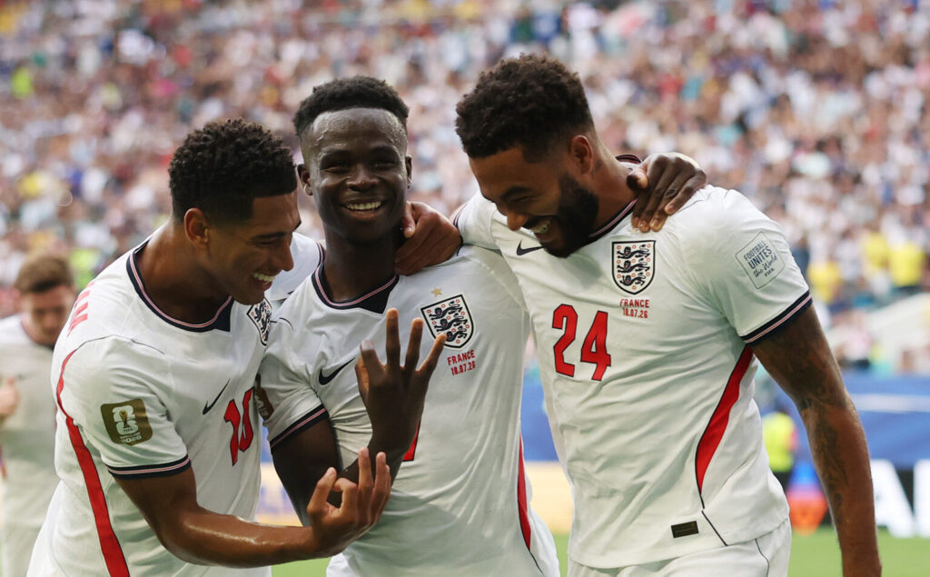 England beat France 6-4 as Saka makes history with hat-trick