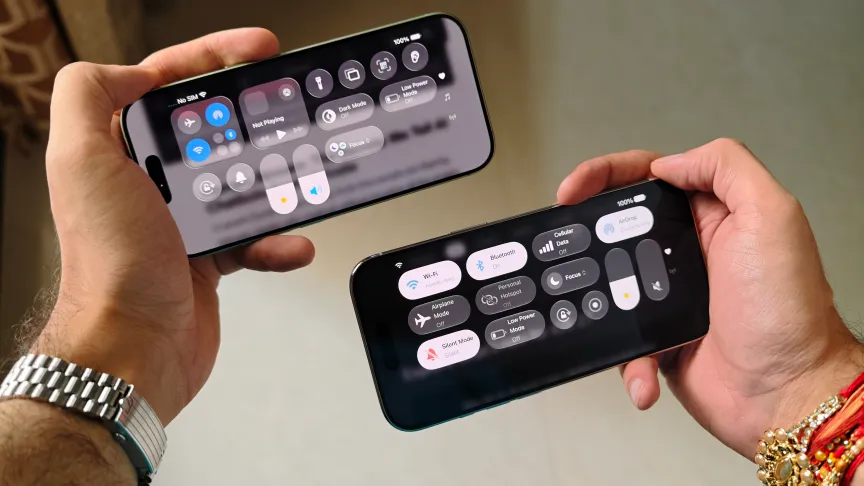 Prakhar Khanna holding an iOS 26-running iPhone 17 and iOS 27 beta-running iPhone Air