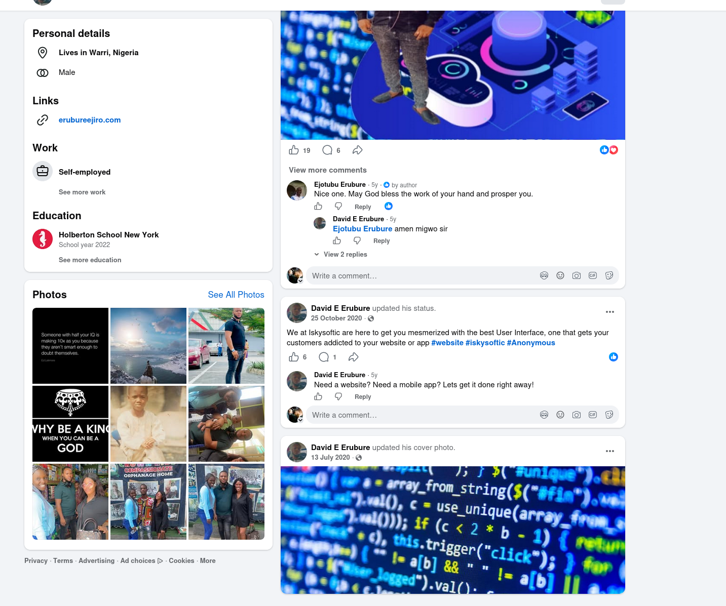 Screenshot of Mr Erubure's Facebook post about iSkySoftic offers