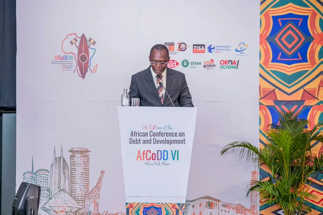 Prof. Jean Marcelin Brou, a professor and presenter of the Black Paper, at the sixth African Conference on Debt and Development (AfCoDD VI) in Nairobi on Wednesday.