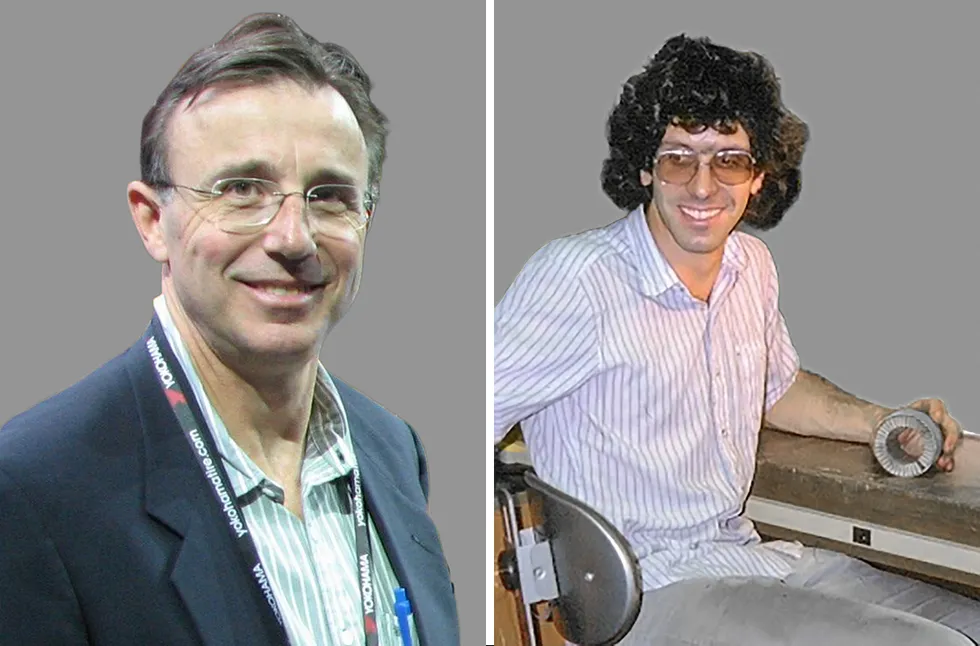 Two pictures, each showing a bespectacled man.
