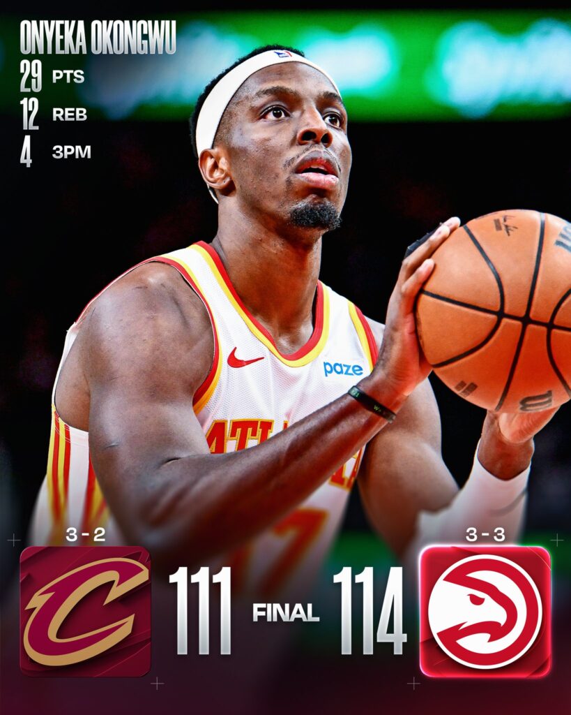 Onyeka Okongwu Shines With 29 Points as Hawks Edge Cavaliers